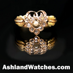 Victorian Diamond & Pearl Heart Ring in 18K Rose Gold